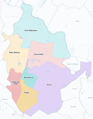 Carte des arrondissements et quartiers de Villeneuve-d'Ascq