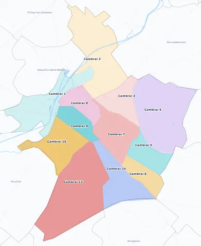 Carte des arrondissements et quartiers de Cambrai