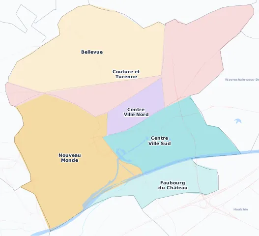 Carte des arrondissements et quartiers de Denain
