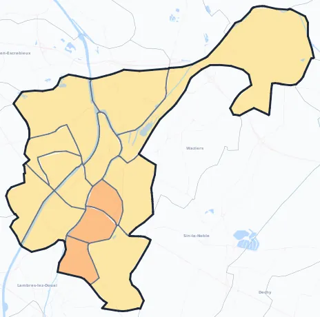Carte de densité de population de Douai