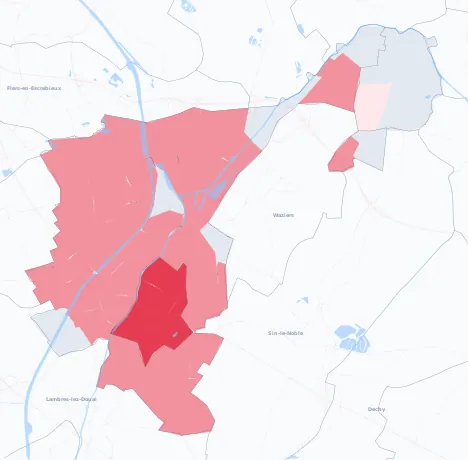 Carte de la valeur locative de référence de Douai