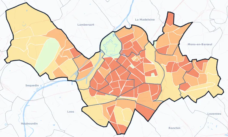 Carte de densité de population de Lille