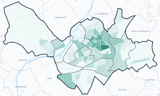 Carte de densité d'emploi (répartition estimée) de Lille