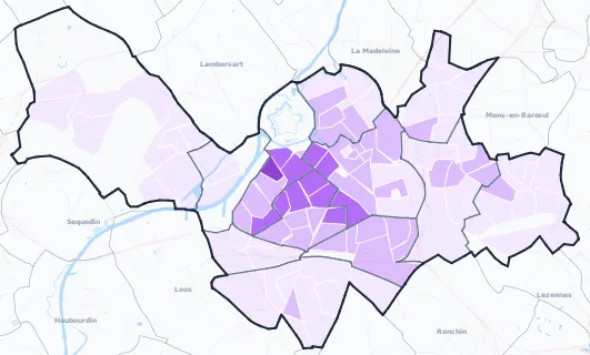Carte de densité de population étudiante de Lille