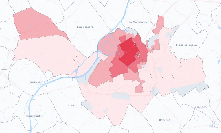Carte de la valeur locative de référence de Lille