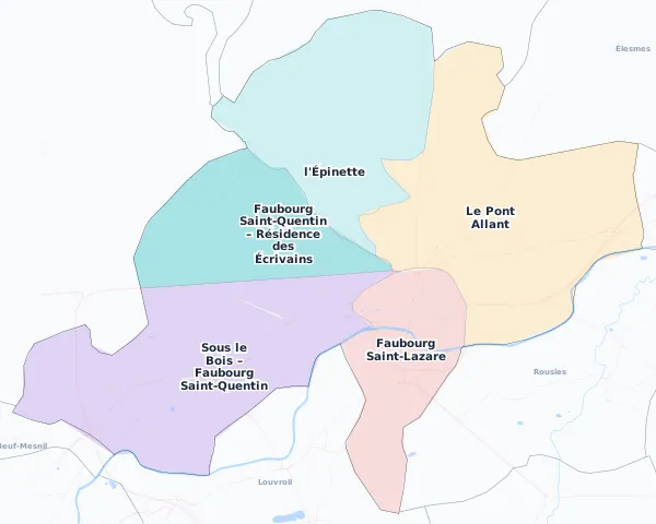Carte des arrondissements et quartiers de Maubeuge