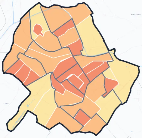 Carte de densité de population de Roubaix