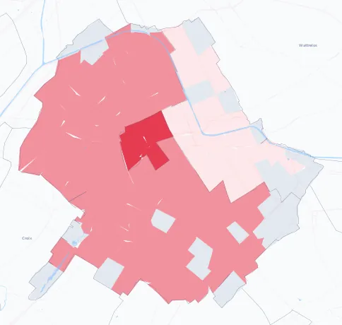 Carte de la valeur locative de référence de Roubaix