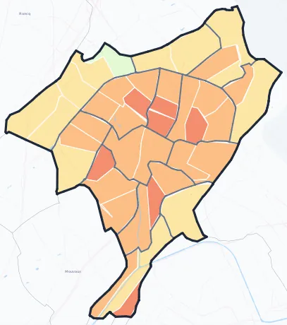 Carte de densité de population de Tourcoing