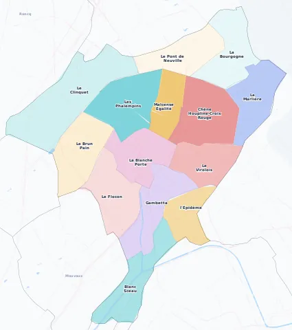 Carte des arrondissements et quartiers de Tourcoing