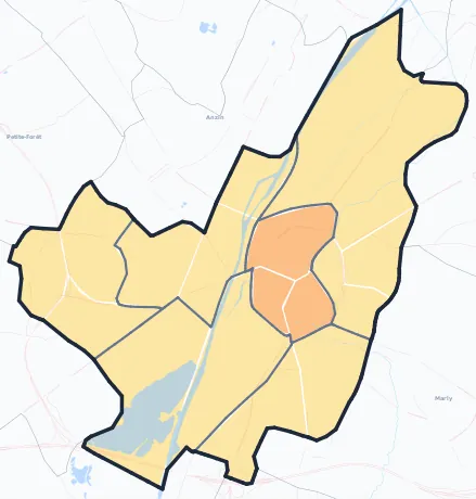 Carte de densité de population de Valenciennes