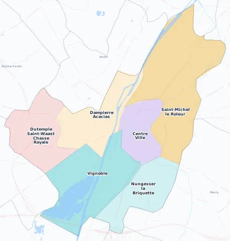 Carte des arrondissements et quartiers de Valenciennes