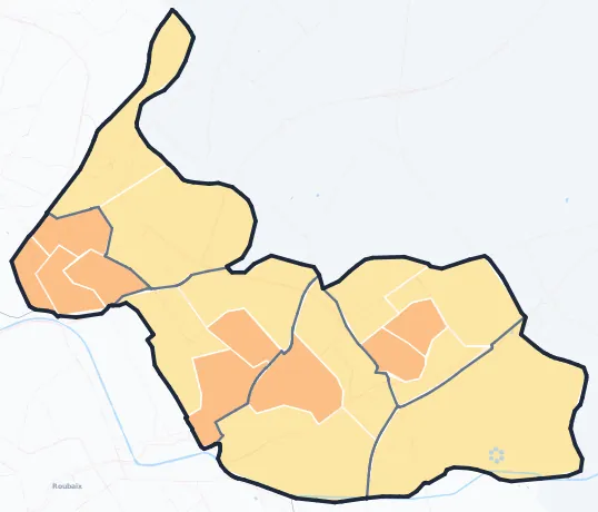 Carte de densité de population de Wattrelos