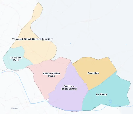 Carte des arrondissements et quartiers de Wattrelos