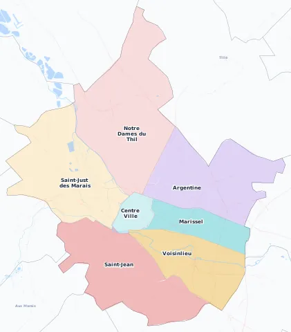 Carte des arrondissements et quartiers de Beauvais