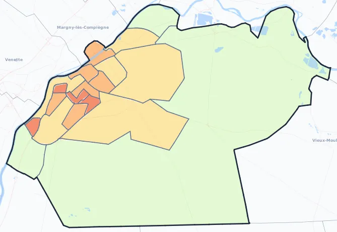 Carte de densité de population de Compiègne