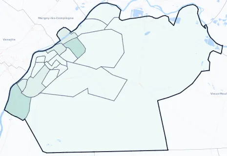 Carte de densité d'emploi (répartition estimée) de Compiègne