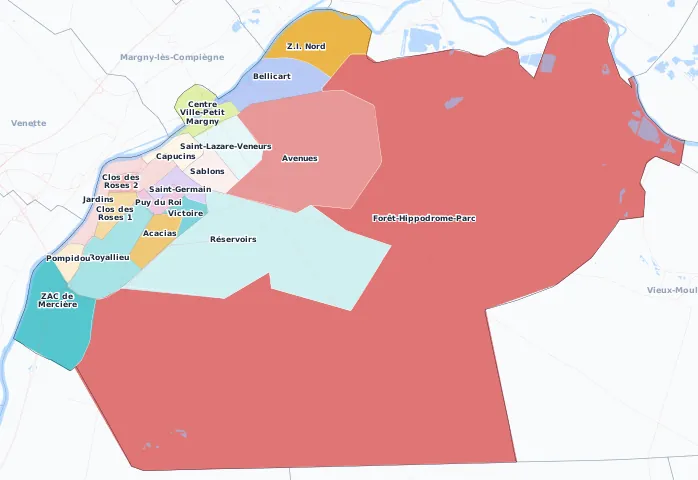 Carte des arrondissements et quartiers de Compiègne