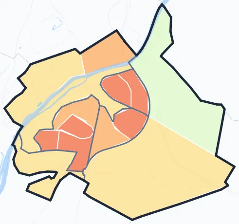 Carte de densité de population de Creil