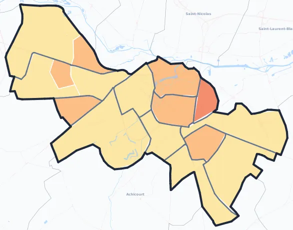 Carte de densité de population de Arras
