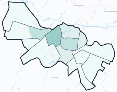 Carte de densité d'emploi (répartition estimée) de Arras