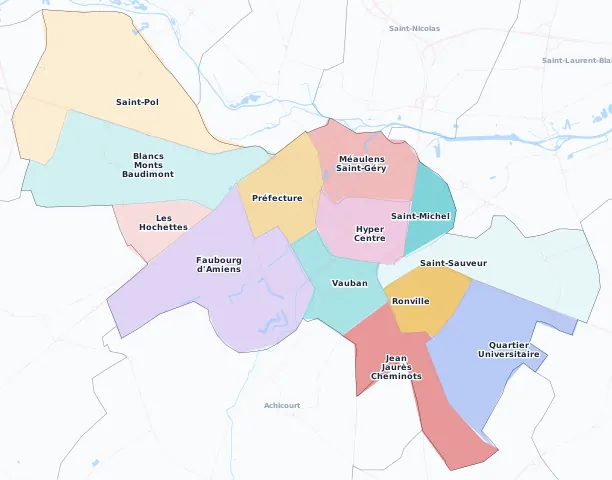Carte des arrondissements et quartiers de Arras