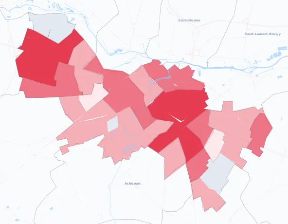Carte de la valeur locative de référence de Arras