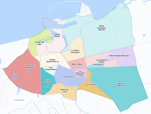 Carte des arrondissements et quartiers de Calais
