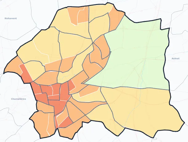 Carte de densité de population de Clermont-Ferrand