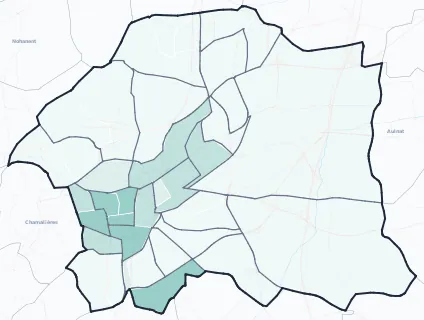 Carte de densité d'emploi (répartition estimée) de Clermont-Ferrand