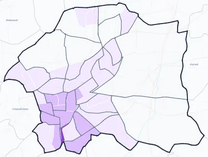 Carte de densité de population étudiante de Clermont-Ferrand