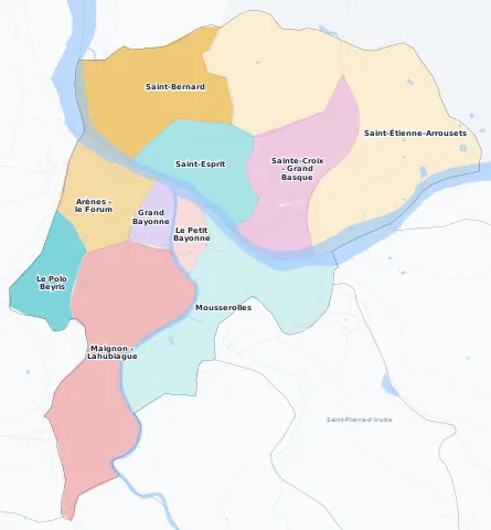 Carte des arrondissements et quartiers de Bayonne