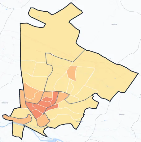 Carte de densité de population de Pau