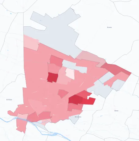 Carte de la valeur locative de référence de Pau