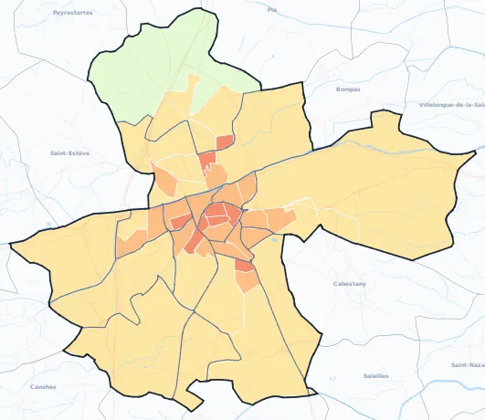 Carte de densité de population de Perpignan