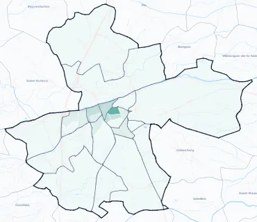 Carte de densité d'emploi (répartition estimée) de Perpignan