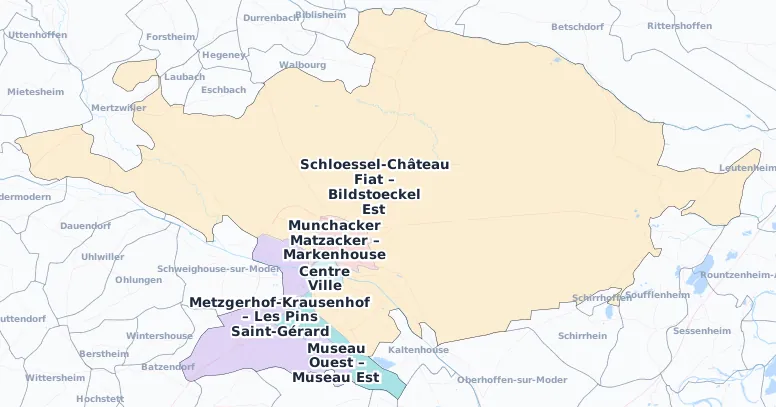 Carte des arrondissements et quartiers de Haguenau