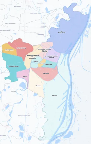 Carte des arrondissements et quartiers de Strasbourg