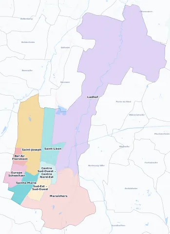 Carte des arrondissements et quartiers de Colmar