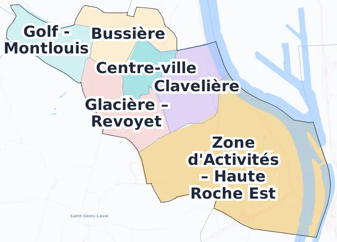 Carte des arrondissements et quartiers de Oullins-Pierre-Bénite