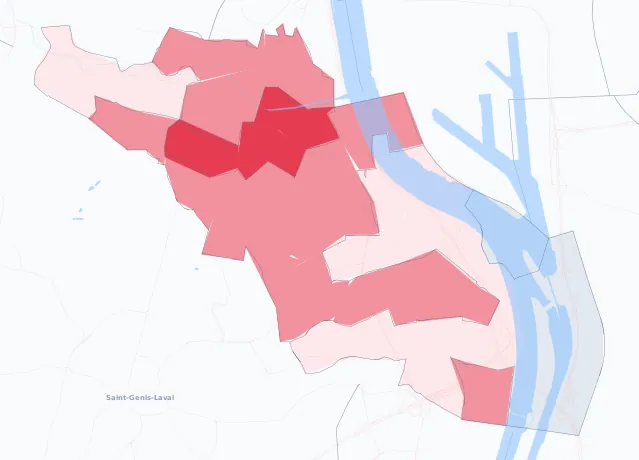 Carte de la valeur locative de référence de Oullins-Pierre-Bénite