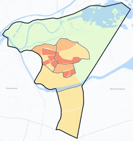 Carte de densité de population de Vaulx-en-Velin