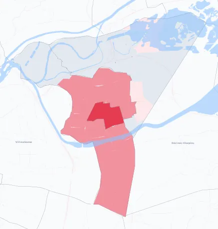 Carte de la valeur locative de référence de Vaulx-en-Velin