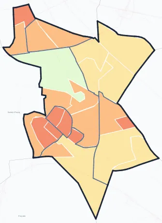 Carte de densité de population de Vénissieux