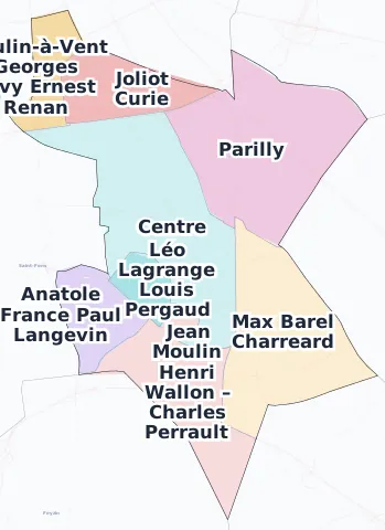 Carte des arrondissements et quartiers de Vénissieux