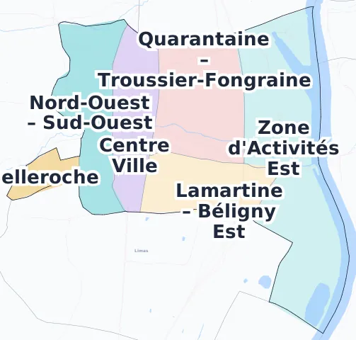 Carte des arrondissements et quartiers de Villefranche-sur-Saône