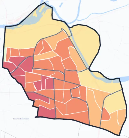 Carte de densité de population de Villeurbanne