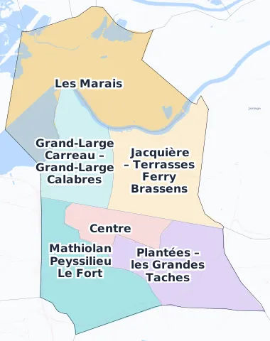 Carte des arrondissements et quartiers de Meyzieu