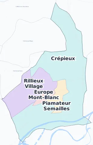Carte des arrondissements et quartiers de Rillieux-la-Pape