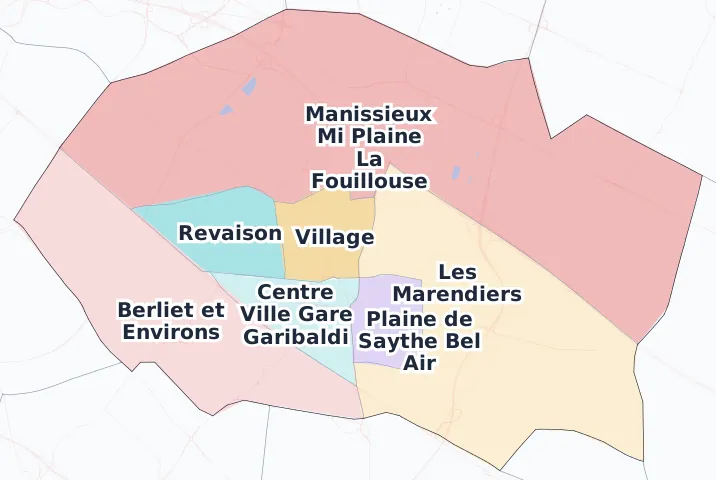 Carte des arrondissements et quartiers de Saint-Priest